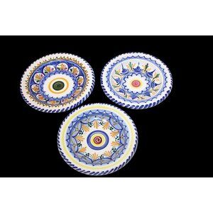 Set Of 3 Spanish Hand-Painted Ceramic Decorative Wall Plates By De La Cal Barrei
